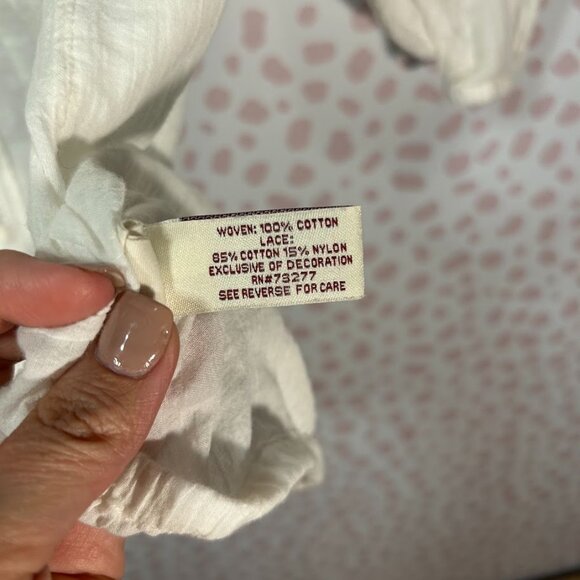 Mudd Women White L Top Boho Crinkle Gauzy Peasant Crochet Embroidered Flowy Lace - Picture 4 of 9